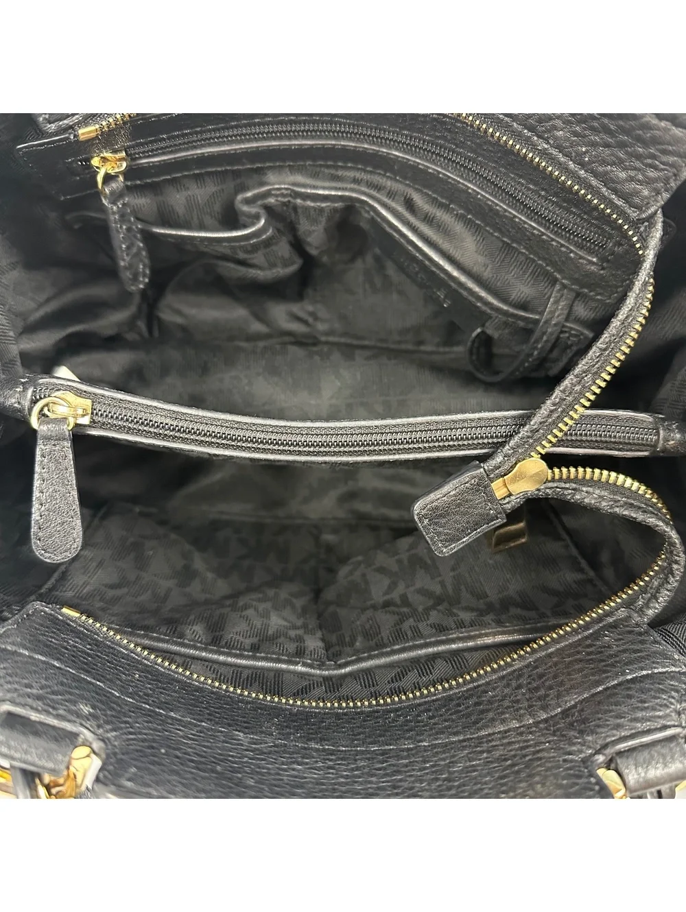 Michael Kors Black Leather Anabelle Large Satchel Handbag with Gold Hardware